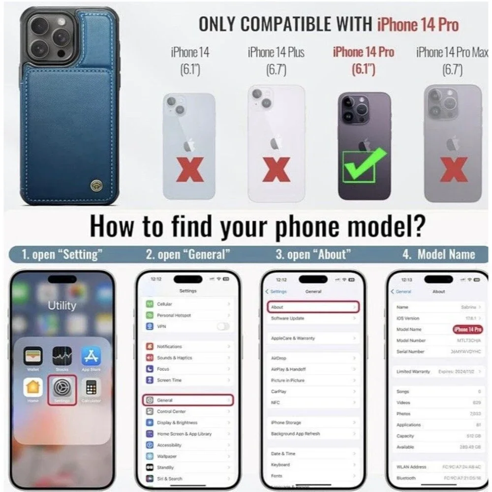 Vinich for iPhone 14 Pro Wallet Case with Card Holder, RFID Blocking